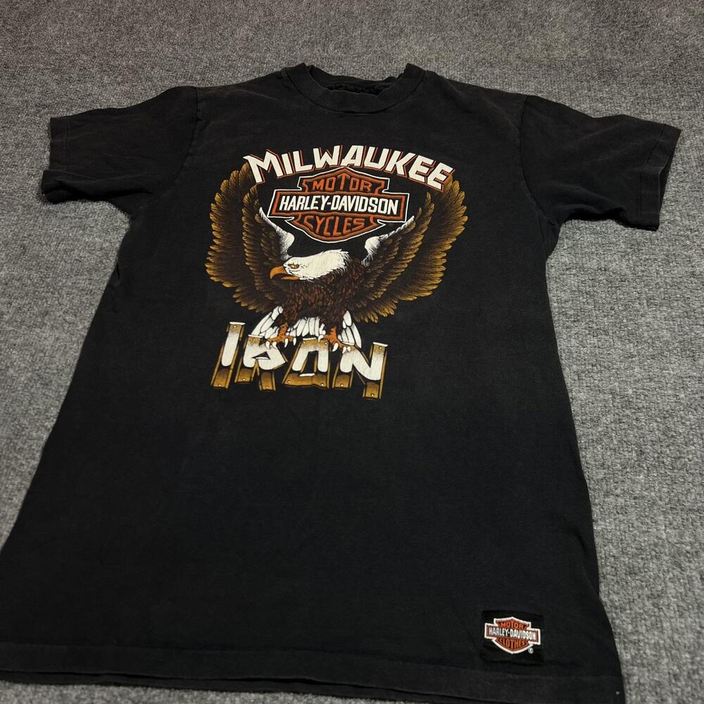 Vintage Hanes Harley-Davidson Shirt Mens Medium Black Milwaukee Iron Eagle 1984 - Picture 5 of 10